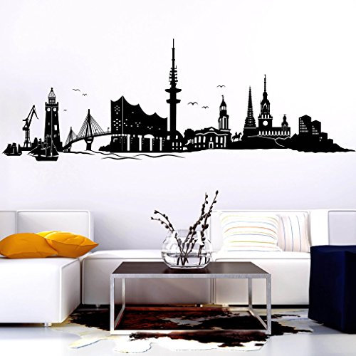 Wandtattoo Skyline Hamburg mit Elbphilharmonie von Wandtattoo-Loft® / Hafenstadt an der Elbe/Wandsticker/Wandaufkleber / 30 Farben / 3 Größen