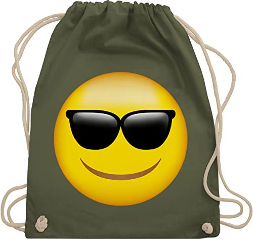Turnbeutel Rucksack - Manga & Comic Zubehör - Emoticon Sonnenbrille / Sommer Sonne - Unisize - Olivgrün - smile beutel smiley, sportbeutel umhängebeutel beuteltasche bag bags stoffbeutel tasche
