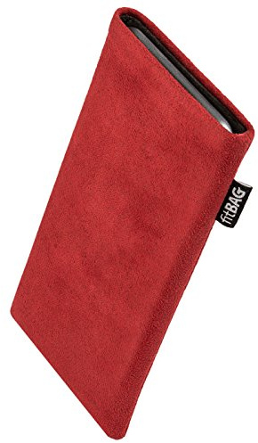 fitBAG Classic Rot Handytasche für Apple iPhone 12 Mini/iPhone 13 Mini Tasche aus original Alcantara mit Microfaserinnenfutter | Hülle mit Reinigungsfunktion | Made in Germany