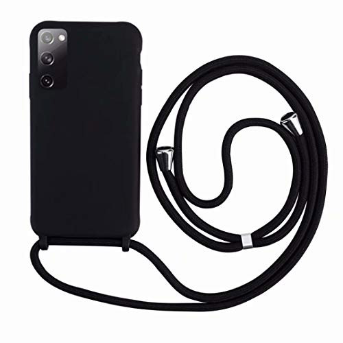2ndSpring Handykette Schutzhülle kompatibel mit Samsung Galaxy S20 FE /S20 Fan Edition/S20 Lite Handyhülle mit Band,Halsband Lanyard Silikonhülle,Soft Silikon Schwarz