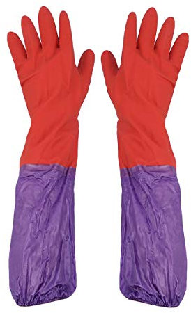 VILLCASE Aquarium-Pflegehandschuhe, Ellenbogenlänge, wasserdicht, lange Haushalts-Reinigungshandschuhe, wiederverwendbar, hält Hände und Arme trocken, 49 cm lang (zufällige Farbe)