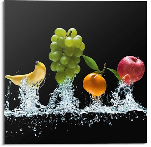 REINDERS Glasbild, Spritzige Früchtchen, Küche, Poster, Wanddeko, Room Decor, Glas, Mehrfarbig, 30x30cm