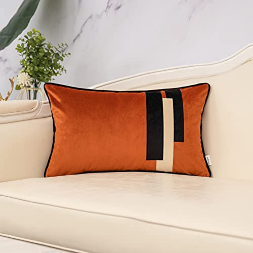 Yangest Dekorativer Kissenbezug aus Samt, gebrannt, Orange, Patchwork-Kissenbezug, modern, 30,5 x 50,8 cm, Kissenbezug für Sofa, Couch, Schlafzimmer, Wohnzimmer, Heimdekoration