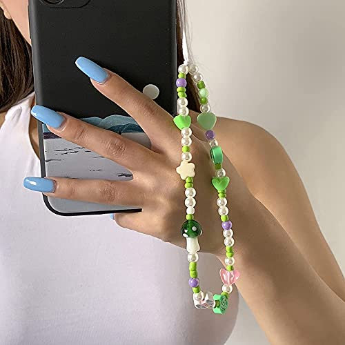 Uposao Böhmische Anti-Verlorene Handykette Handy Strap, Acryl Lächeln Stern Perlen Handykette Anti-verlorene Handykette für Handys Anhänger Handyschmuck Schlüsselanhänger Dekoration für Frauen