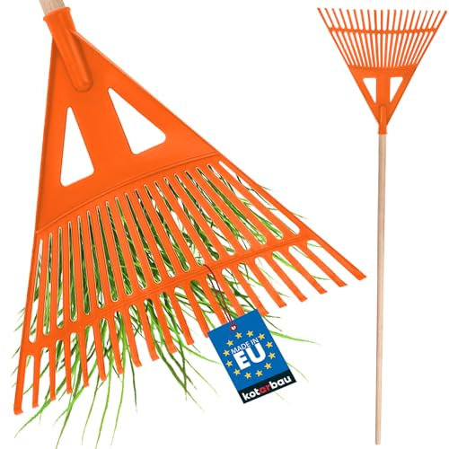 KOTARBAU® Rastrello foglie robusto 435 mm con Manico, Scopa per Foglie, Scopa a ventaglio, rastrello Giardino foglie, in plastica rastrelli olive