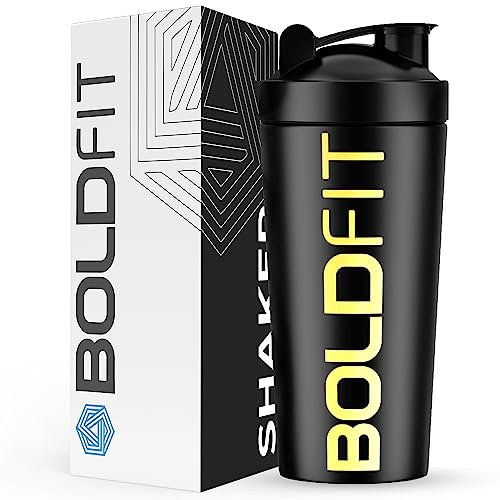 Boldfit Steel Shaker Bottles for Gym - Stainless Steel Shaker Bottles for Protein Shake 100% Leakproof Guarantee Protein Shaker/Sipper Bottle, Ideal for Protein, Pre Workout, BCAAs & Water Black