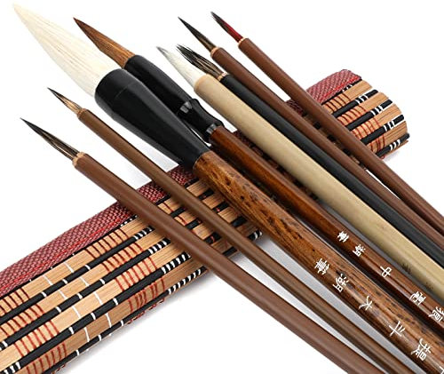 Lot de 8 Ensemble de pinceaux de calligraphie chinois, Pinceau d'artiste professionnel La Calligraphie et La Peinture Set Peinture Kanji outils de calligraphie pour Débutant, étudiants et artistes