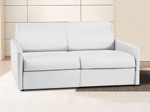 Vente-unique Schlafsofa 3-Sitzer - Liegefläche: 140 cm - Matratzenhöhe: 14 cm - Kunstleder - Weiß - CALIFE