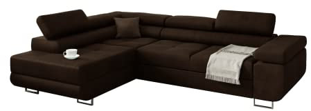 KREATIVE FURNITURE & DESIGN Ecksofa Miami ecksofa mit schlaffunktion und bettkasten, Wohnzimmer ecksofa, Ecksofa mit Bettkasten, Ecksofa in L-Form (Casablanca 2307) (Braun, Ottomane Links)