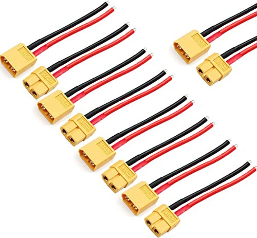 ZHOFONET 5 Paar XT30 Stecker Männlich Weiblich Stecker, XT30 Stecker Buchse Anschlussadapter,XT30 Plug Male Female Connector mit 10cm 16AWG Silikonkabel für RC Lipo Batterie FPV Drone