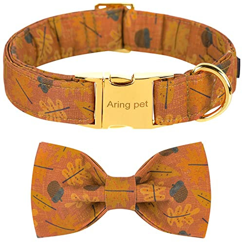 ARING PET Hundehalsband mit Schleife-Niedliche Herbst Ahornblatt Fliege Hundehalsbänder, einstellbare Herbst gelb Hunde Halsband Fliege mit Metallschnalle für kleine mittlere große Hunde