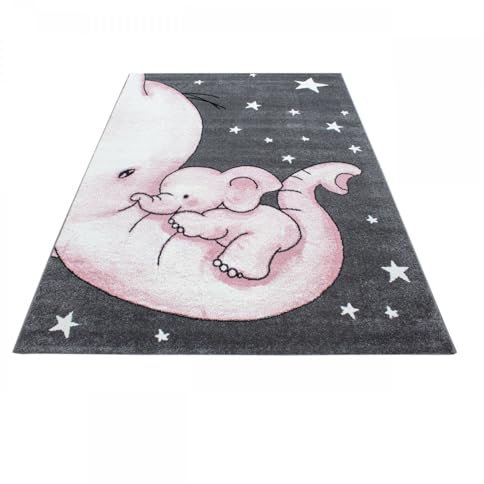 Muratap Kids Olifant Kinderteppich - Kurzflor Weicher Teppich für Kinderzimmer Babyzimmer Mädchen Spielzimmer Geschenk Baby Kinder - 80x150 cm - Farbe: Rosa