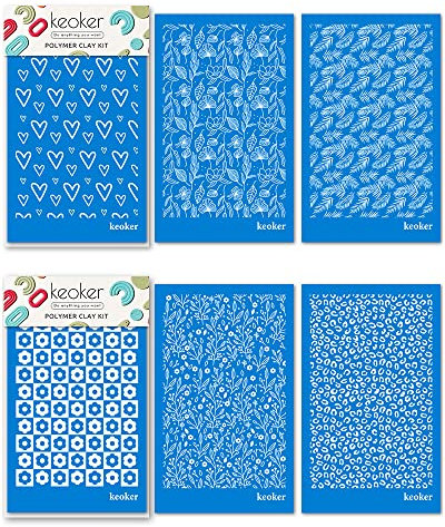 KEOKER Siebdruck-Schablonen für Polymerton, Leopardenmuster & Blumenschachbrett, 6-teiliges wiederverwendbares Siebdruck-Set zum Drucken auf Ton und anderem Schmuck, Ton, Ohrringe, Dekoration