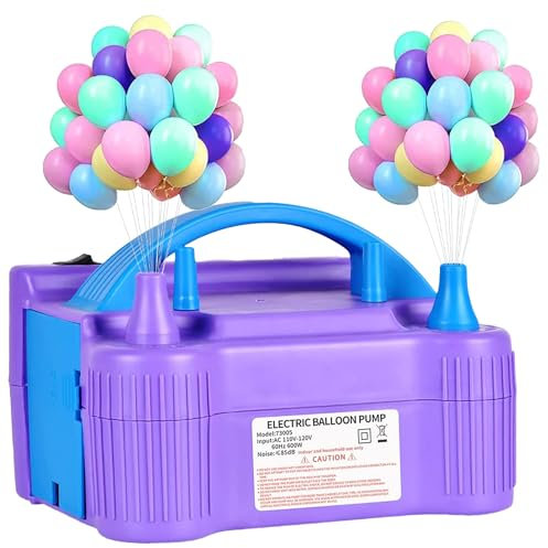 Venditore britannico,Pompa a palloncino elettrica resistente, soffiatore d'aria portatile a doppio ugello per gonfiaggio per feste, compleanni, attività e decorazioni per festival (pompa a porpora)