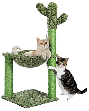 PAWZ Road Kaktus-Katzenbaum, 83 cm, Katzenturm mit großer weicher Hängematte, Sisal-Kratzstamm zum Klettern und Spielen für Indoor-Katzen