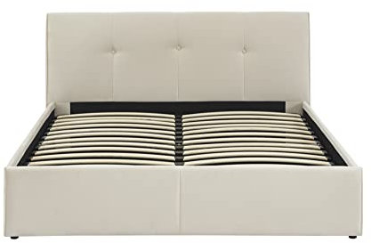 BAÏTA - Lit Coffre SEGURO Velours Beige crème 160x200 sommier Inclus