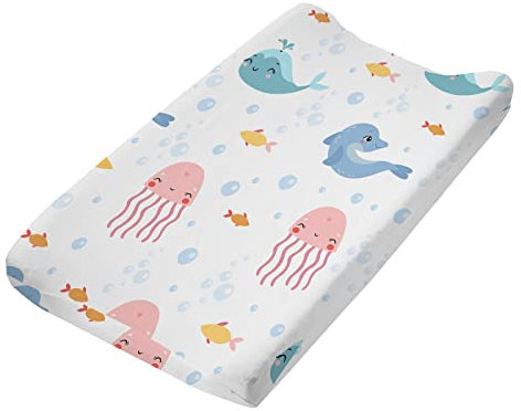 Winmany Funda para cambiador de pañales para bebé, diseño de animales marinos, funda para cambiador de bebé, transpirable, 32 x 16 pulgadas (solo funda, almohadilla no incluida)