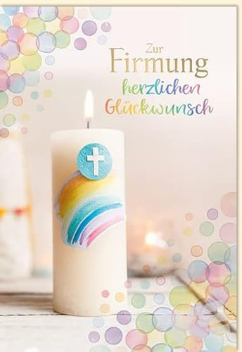 KE - Einzigartige Firmungskarte mit Regenbogen-Motiv, Din A6 Klappkarte inkl. Umschlag, Ideal für besondere Anlässe, Motiv: Kerze