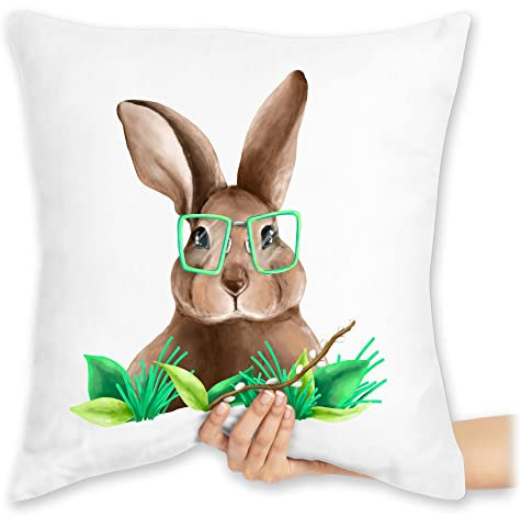 Shirtracer Kissen 40x40 Zierkissen - Hase mit Brille I Osterhase Nerd I Oster Hase - 40 x 40 cm - Weiß - osterhasen Bunny kissenhülle Hasen Easter hasenmotiv Ostern häschen Ostern￼ Rabbit hasi
