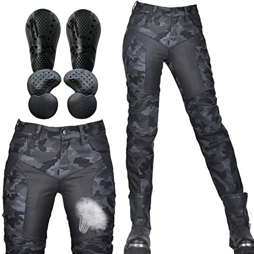 Pantaloni da Moto da Donna,Jeans da Motociclista Elasticizzati Slim Fit da Donna,Moda Pantaloni in denim mimetico,con rete traspirante e 4X Imbottitura di Protezione (Blue,S)