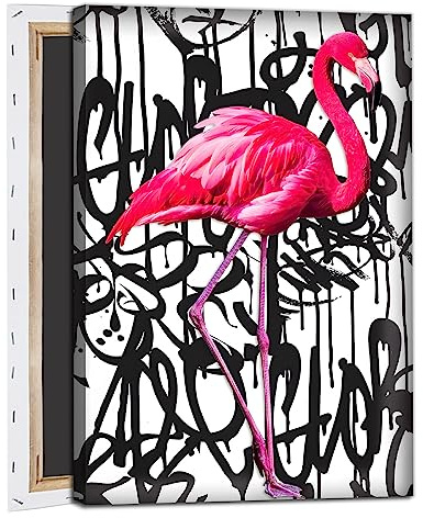 Pink Flamingo Badezimmer Wandkunst Rosa Flamingo Straße Graffiti Wandkunst Abstrakte Tiere Poster Street Pop Art Flamingo Kunstwerk Wanddekoration Rosa Flamingo Drucke Moderne Abstrakte Bilder 40,6 x