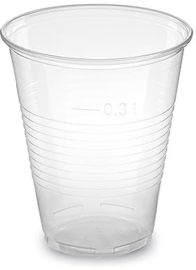 Vasos de plástico LogiPack GeRo: vasos con marca de calibración de 0,3 l | Vasos desechables de plástico duro (PP), transparentes | Vasos para cerveza y fiestas: vasos de plástico, 100 unidades.