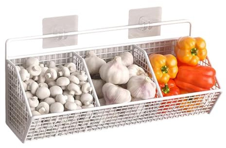 Colcolo Étagères murales, Panier à Fruits Suspendu, en Fil métallique pour Salle de Bain, Trois Grille