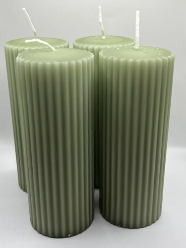 Løgum Kloster dänische Blockkerze Stumpenkerze ohne Duft 4-er Set mit Rillen Brenndauer ca. 39 Std., Sondergrößen ca. 50 Std (SG 15cm lindgrün)