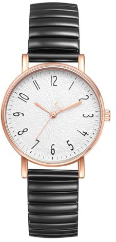 Avaner Uhr Damen Stretch Armband: Elastisches Armbanduhr Klare Lesbare Damenuhr mit großen Zahlen Hartes Edelstahlarmband Wasserfeste Analoge Quarz Frauenuhr in Schwarz