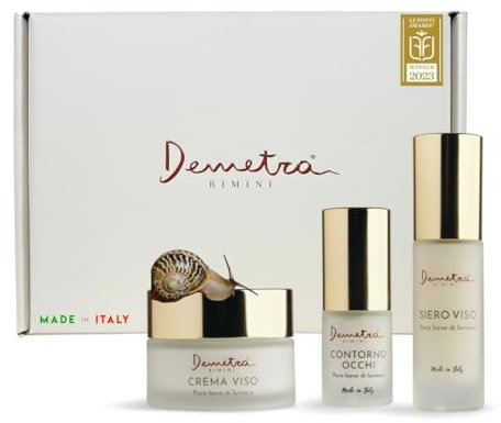 Demetra Kit Skincare 3in1 - Crema viso 85%, Siero viso 90% e Contorno occhi 80%- Bava di lumaca e Acido ialuronico - trattamento rigenerante