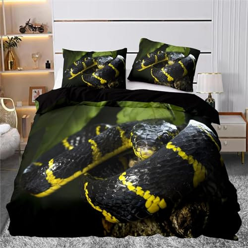 Kinder Bettwäsche Set KaltblüTige Tiere Schlange Bettwäsche 135x200 cm Jungen Bettbezug für Mädchen Kids Microfaser Himmlische Qualität Betten Set mit 1 Kissenbezug 80x80cm Einzelbett 2