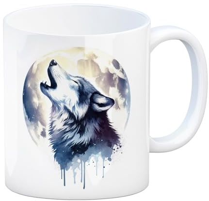 Wolf im Mondschein Kaffeebecher Heulender Wolf im Mondschein Kaffeebecher Nacht Natur Motiv Wildtier unter Himmel Dunkelheit Tasse Wolftasse