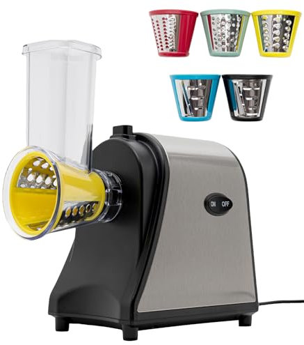 1000W Elektrische Gemüseschneider, 6 in 1 Elektrischer Gemüsehobel, Elektrisches Schnitzelwerk mit 5 Kegel-Klingen, Reibe für Obst und Gemüse