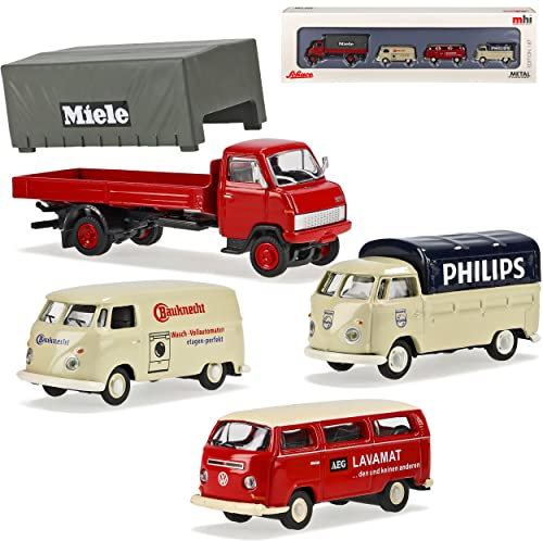 4er Set Volkwagen 2X T1 1x T2 1x Hanomag F55 H0 1/87 Schuco Modell Auto