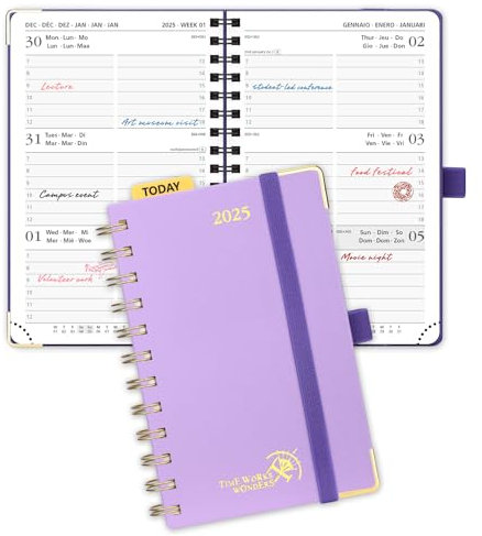 POPRUN Taschenkalender 2025 Klein Ringbuch mit Hardcover, ca. A6 (16 x 10,5 cm) - Kalender 2025 Klein (Jan.2025-Dez.2025) - Wochenplaner mit Vergoldete Schutzecken - Violett