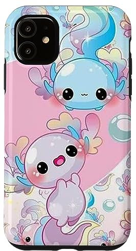 Cute Blue And Pink Axolotl Kawaii Axolotls Case for iPhone 11