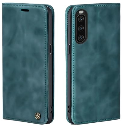 LBH Handyhülle für Sony Xperia 10 V in Petrol Blau mit Karten- und Geldfach Smartphone Hülle mit Standfunktion Flip Case Schutzhülle Magnetverschluss Vintage