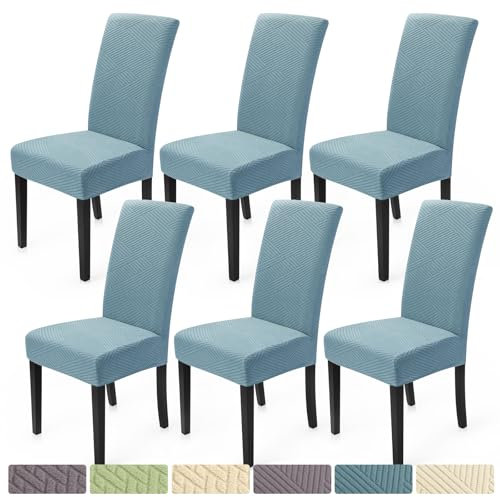 BalladHome Stuhlhussen 6er Set Stretch Stuhlhussen Moderne Twill Jacquard Stuhlbezug Esszimmerstühle Stuhlbezug Abnehmbar Waschbar Chair Covers für Esszimmer Küche Hotel (Hellblau, 6er Set)-XW