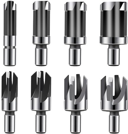 8 PCS Wood Plug Cutter Set, Wood Cutting Tool Straight and Tapered Plug Cutter Set Wood Plug Cutters for Woodworking Tenon Cutter Four Sizes Plug Cutter Tool for Daily Repairs