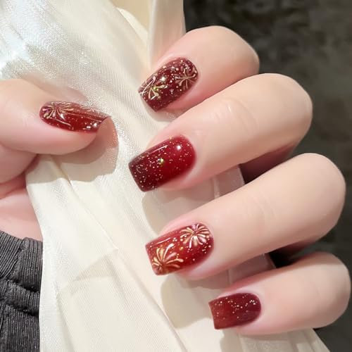 22PCS UV Gel Nail Stickers, Semi Cured Strips Self-Adhesive Wraps Polish, Easy to Apply & Remove, French Tips for Salon-Quality Manicure (Happy Fireworks)