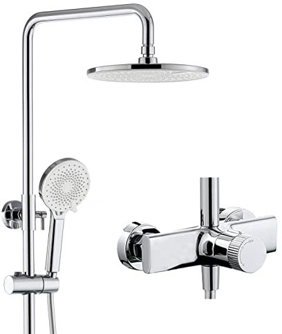 Freiliegendes Duschsystem-Set in Schwarz, Regenduschkopf mit Handbrause, Wannenauslauf, wandmontiertes Kupfer-Badezimmer-Duscharmatur-Set (Krom A) elegant