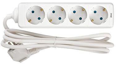 SIMON - Base Múltiple, Regleta de Enchufe Plano, 4 Tomas de 16A, Ladrón de Enchufes con Toma de Tierra, Cable de 2 Metros, Color Blanco