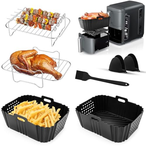 VIRIECH Lot de 7 Moules en Silicone pour Air Fryer Ninja Double Stack SL400EU 9.5L, Moules, Plat et Accessoires en Silicone pour Friteuse à Air Chaud Ninja AF300EU/AF400EU