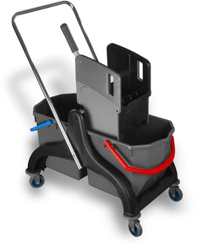 Hypafol Profi Putzwagen Reinigungswagen Gewerbe Black Edition | 2x25l Wischeimer mit Trennwand & ergonomischen Griffen | Kunststoff Putzeimer mit Presse zum Boden wischen oder als Putzset für Haushalt
