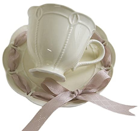 HJUGHPN Set di tazze da tè e piattino in porcellana Bone China, 250 ml, tazza da tè e caffè con nastro colorato per matrimoni e feste