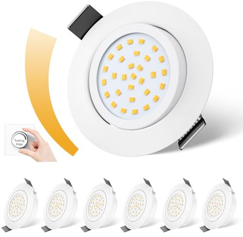 fosfor LED Einbaustrahler 230V Dimmbarer, 25mm Einbautiefe, 600LM, IP44 Spritzwassergeschützt, 5W Ersetzt 50W Halogenstrahler, 6er Set, für Küche, Badezimmer, Wohnzimmer (Warmweiß 2700K, Weiß)