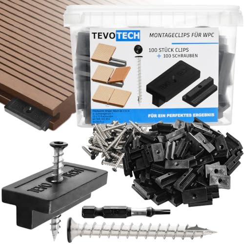 WPC Clips 6mm Versteckte Befestigung Abstandshalter Clip aus Kunststoff für WPC Terrassendielen Terrassenclips mit Schrauben für die Verschraubung von Dielen - 100 Clips + Schrauben