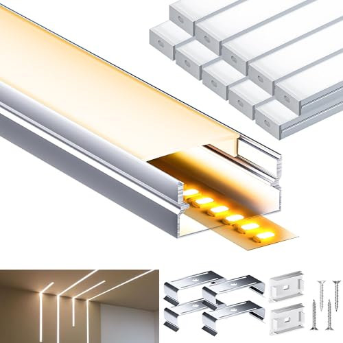LASLUX LED Aluminium Profil 2m x 10pcs (20m), U-Schiene Aluprofil Mit Milchiger Abdeckung, Endkappen Und Montagehalterung, Metall Befestigungs Clips