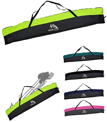 BAMBINIWELT Skitasche Kinder – Robuster Skisack aus wasserdichtem Cordura für Ski, Stöcke & Handschuhe, mit 2-Wege-Reißverschluss, Namensfeld & Tragegriffen (schwarz, hellgrün 145 cm)