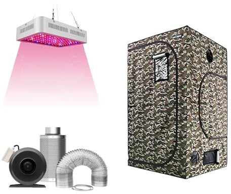 Sunstream Grow Tent Complete Kit Hydroponic Growing System Double Switch LED 1000W Grow Light + 6Carbon Filter Duct Fan Combo + 120x120x200cm(48x48x80)(GrowTent121220C+6Inch Fan Combo+1000w Led)
